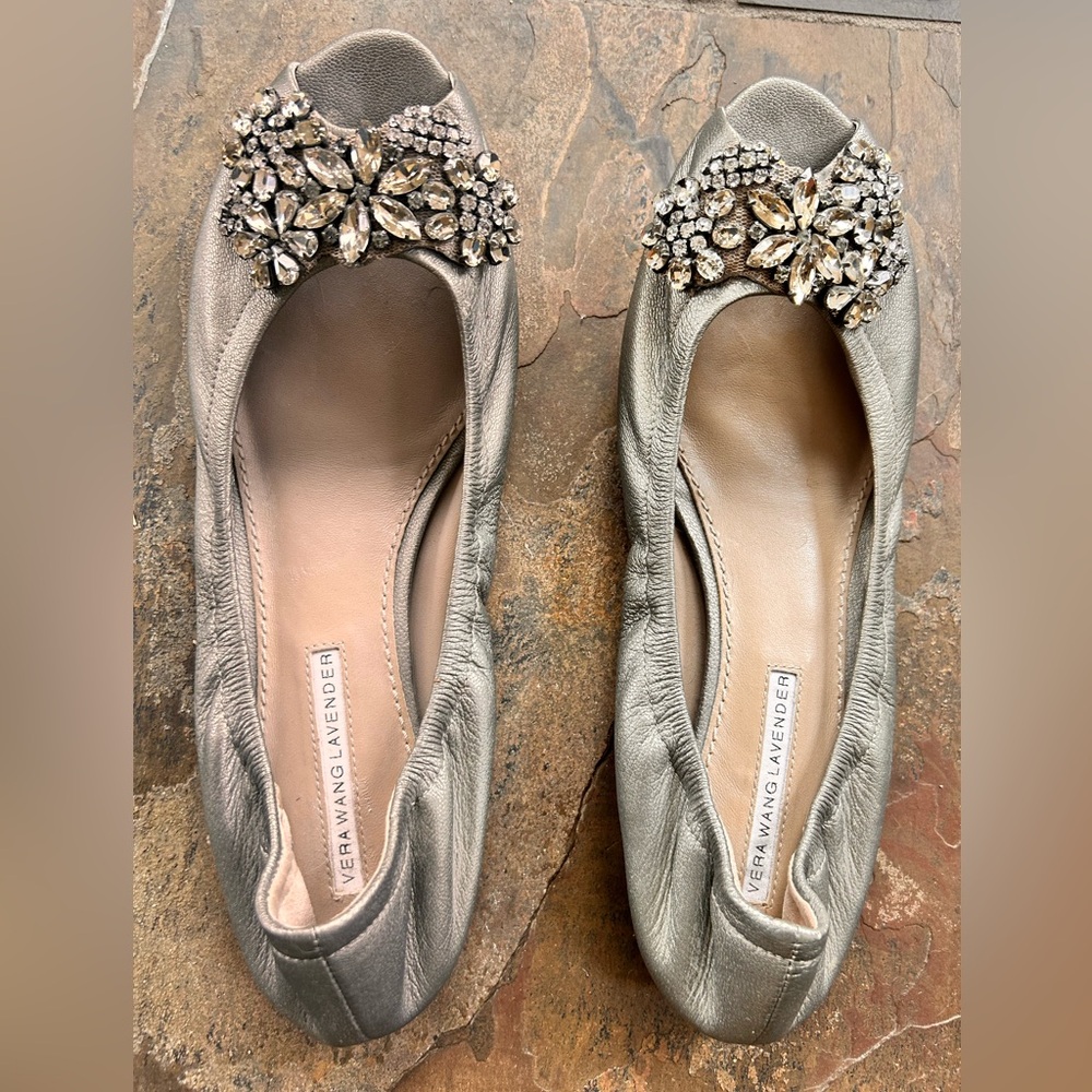 Sz. 9- Vera Wang Lavender Label open-toe, jeweled flats.